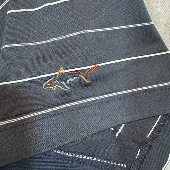 Greg Norman Shirt Mens Large Polo Navy Blue Striped Play Dry Golf Performance - Picture 2 of 9